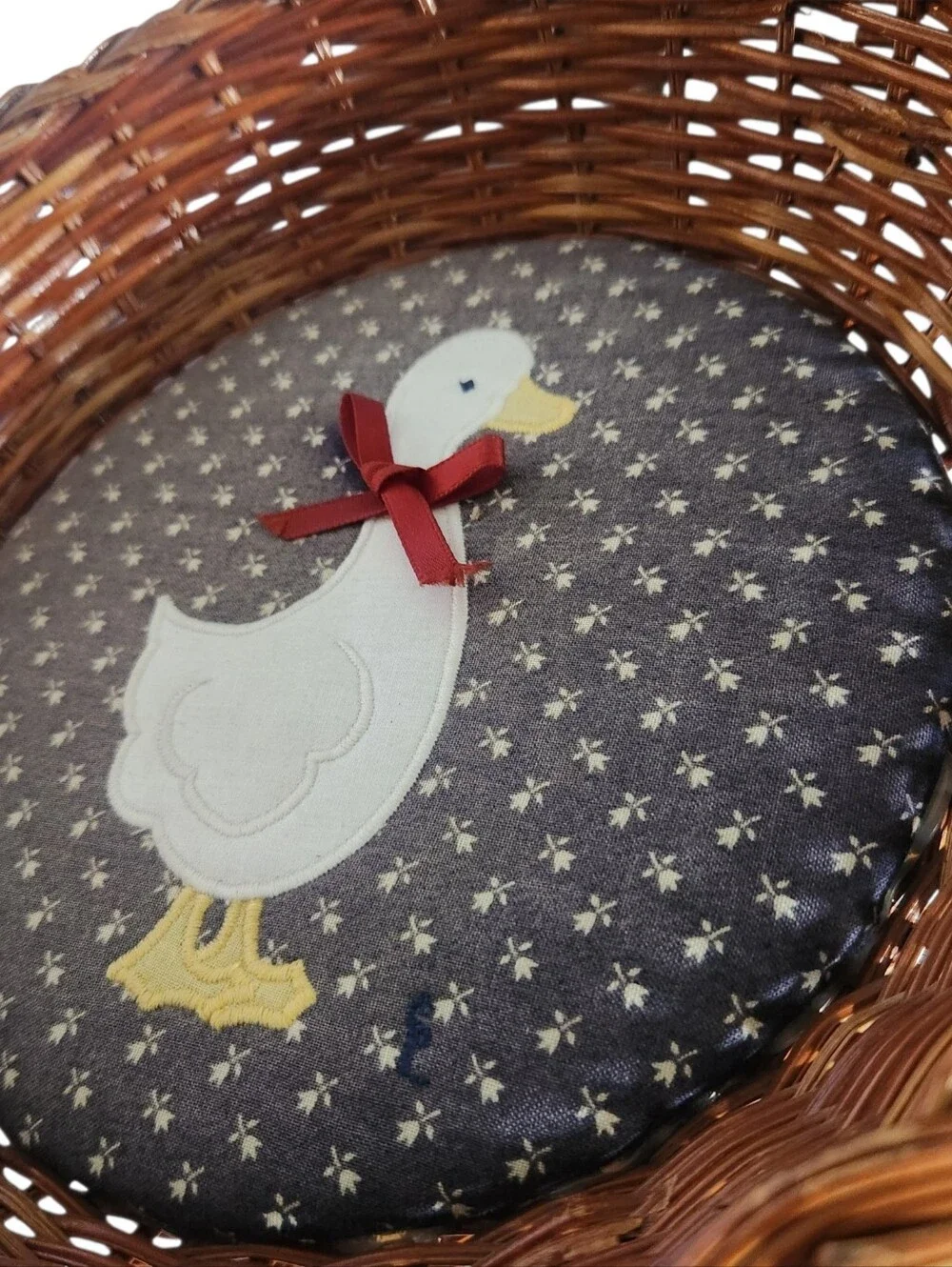 Cottagecore Goose Padded Wicker Basket Embroidered Country Charm